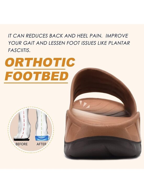 Men\'s Khaki Brown Recovery Orthotic Arch Support Open Toe Slides Slipper Shoes main image 6